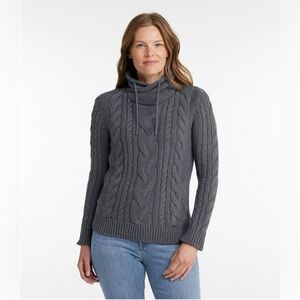 Y2K 90,S L.L. Bean Women's Gray Cable Knit Turtleneck Sweater